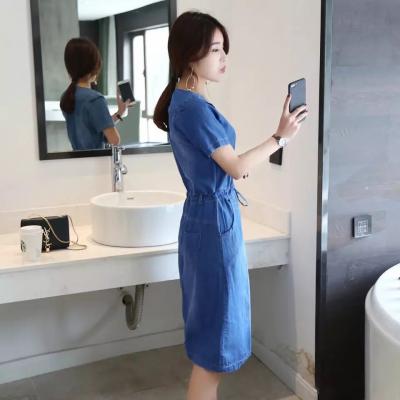 ĐẦM JEAN SUÔNG CỔ TRÒN EO RÚT DÂY - NJ933